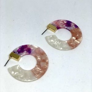 Multi-colored C-shaped Acrylic Earrings with Gold